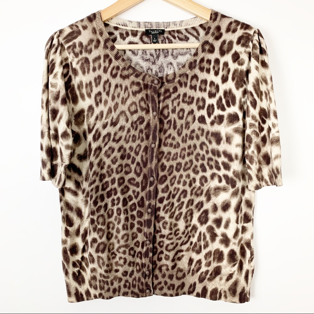 Talbots leopard print sweater short sleeve sz L
